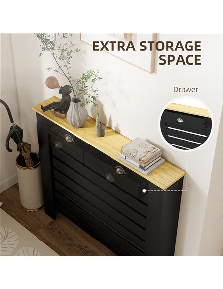 HOMCOM 95.5H x 111Wcm Radiator Cover, with Drawer - Black - pic 191854 | FastDaddyshop