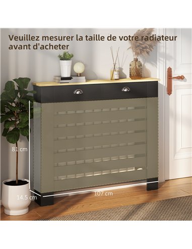 HOMCOM 95.5H x 111Wcm Radiator Cover, with Drawer - Black