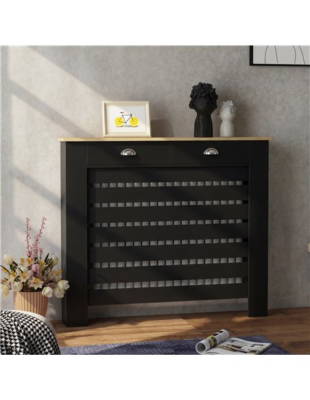 HOMCOM 95.5H x 111Wcm Radiator Cover, with Drawer - Black - pic 191856 | FastDaddyshop