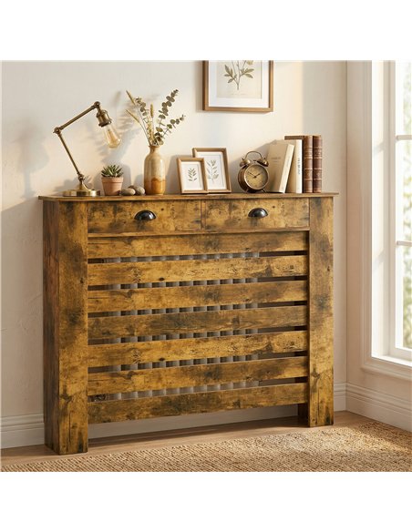 HOMCOM 95.5H x 111Wcm Radiator Cover, with Drawer - Rustic Brown - pic 191858 | FastDaddyshop