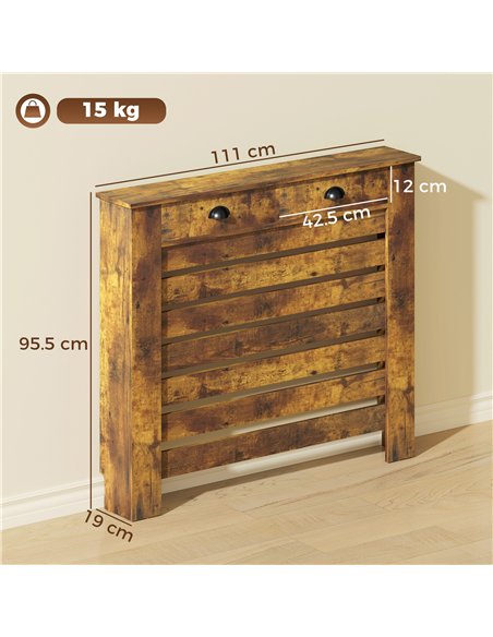 HOMCOM 95.5H x 111Wcm Radiator Cover, with Drawer - Rustic Brown - pic 191859 | FastDaddyshop