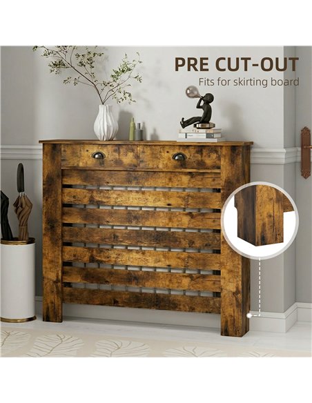 HOMCOM 95.5H x 111Wcm Radiator Cover, with Drawer - Rustic Brown - pic 191860 | FastDaddyshop
