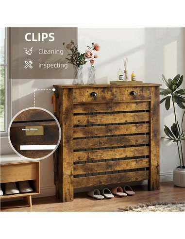 HOMCOM 95.5H x 111Wcm Radiator Cover, with Drawer - Rustic Brown