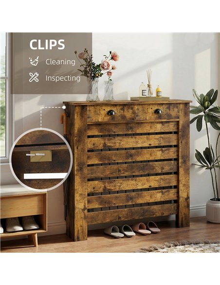HOMCOM 95.5H x 111Wcm Radiator Cover, with Drawer - Rustic Brown - pic 191862 | FastDaddyshop