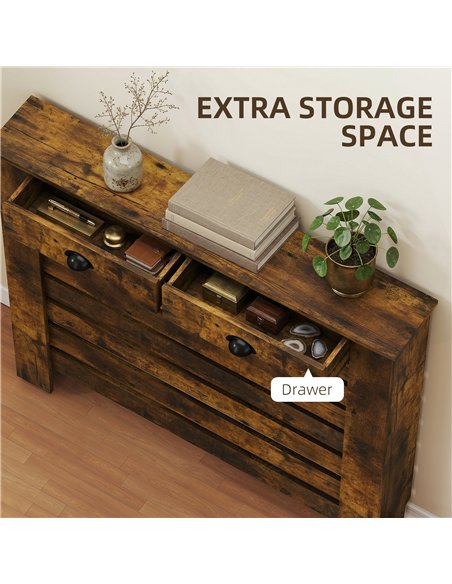 HOMCOM 95.5H x 111Wcm Radiator Cover, with Drawer - Rustic Brown - pic 191863 | FastDaddyshop