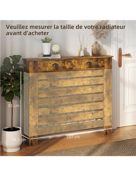 HOMCOM 95.5H x 111Wcm Radiator Cover, with Drawer - Rustic Brown - pic 191864 | FastDaddyshop