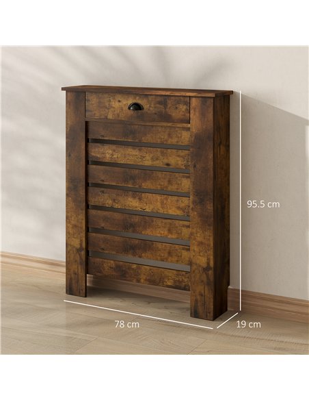 HOMCOM 95.5H x 78Wcm Radiator Cover, with Drawer - Rustic Brown - pic 191868 | FastDaddyshop