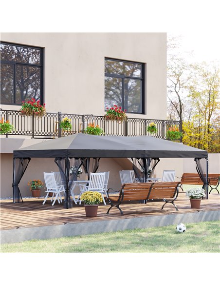 Outsunny 3x6m Garden Pop Up Gazebo with Mesh Sidewalls and Storage Bag, Grey - pic 19187 | FastDaddyshop