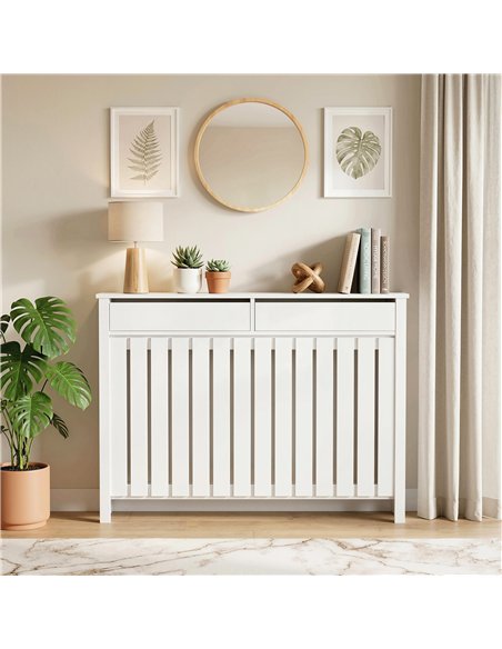 HOMCOM 93 x 119cm Rustic-Look Radiator Cover - White - pic 191903 | FastDaddyshop