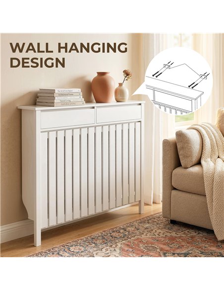HOMCOM 93 x 119cm Rustic-Look Radiator Cover - White - pic 191907 | FastDaddyshop