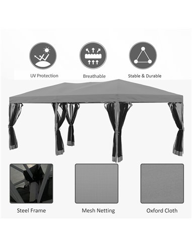 Outsunny 3 x 6 m Garden Pop Up Gazebo Marquee Water-Resistant Party Tent Wedding Canopy Awning w/ Mesh Sidewalls and Storage Bag