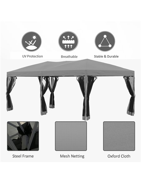 Outsunny 3 x 6 m Garden Pop Up Gazebo Marquee Water-Resistant Party Tent Wedding Canopy Awning w/ Mesh Sidewalls and Storage Bag - pic 19191 | FastDaddyshop