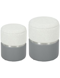 HOMCOM Nesting Round Ottoman with Storage Set of 2 - Cream/Grey