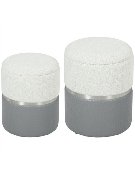 HOMCOM Nesting Round Ottoman with Storage Set of 2 - Cream/Grey - pic 191929 | FastDaddyshop