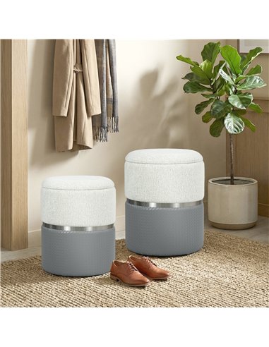 HOMCOM Nesting Round Ottoman with Storage Set of 2 - Cream/Grey