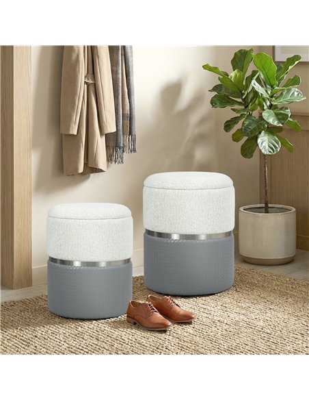 HOMCOM Nesting Round Ottoman with Storage Set of 2 - Cream/Grey - pic 191930 | FastDaddyshop