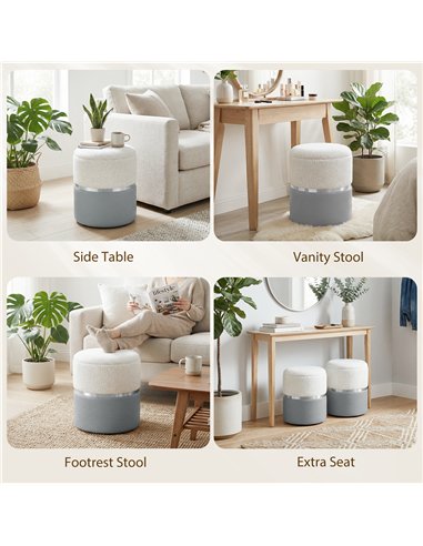 HOMCOM Nesting Round Ottoman with Storage Set of 2 - Cream/Grey