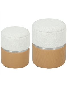 HOMCOM Nesting Round Ottoman with Storage Set of 2 - Cream/Brown