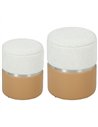HOMCOM Nesting Round Ottoman with Storage Set of 2 - Cream/Brown