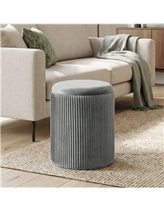 HOMCOM Storage Ottoman Modern Velvet Round Foot Stool for Living Room Bedroom 45 cm Grey 2