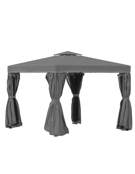 Outsunny 3x3m Gazebo with 2 Tier Water Repellent Roof, Netting and Curtains, Dark Grey - pic 19195 | FastDaddyshop