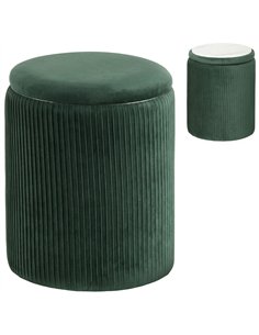 HOMCOM Storage Ottoman Modern Velvet Round Foot Stool for Living Room Bedroom 45 cm Dark Green