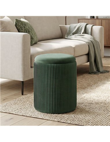 HOMCOM Storage Ottoman Modern Velvet Round Foot Stool for Living Room Bedroom 45 cm Dark Green