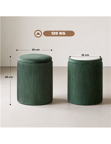 HOMCOM Storage Ottoman Modern Velvet Round Foot Stool for Living Room Bedroom 45 cm Dark Green