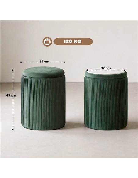 HOMCOM Storage Ottoman Modern Velvet Round Foot Stool for Living Room Bedroom 45 cm Dark Green - pic 191958 | FastDaddyshop