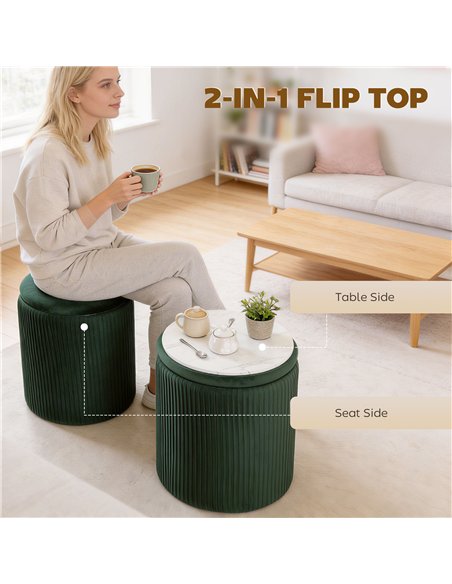 HOMCOM Storage Ottoman Modern Velvet Round Foot Stool for Living Room Bedroom 45 cm Dark Green - pic 191959 | FastDaddyshop