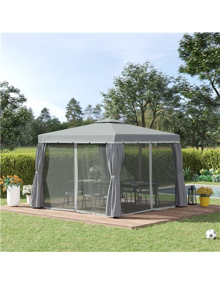 Outsunny 3x3m Gazebo with 2 Tier Water Repellent Roof, Netting and Curtains, Dark Grey - pic 19196 | FastDaddyshop