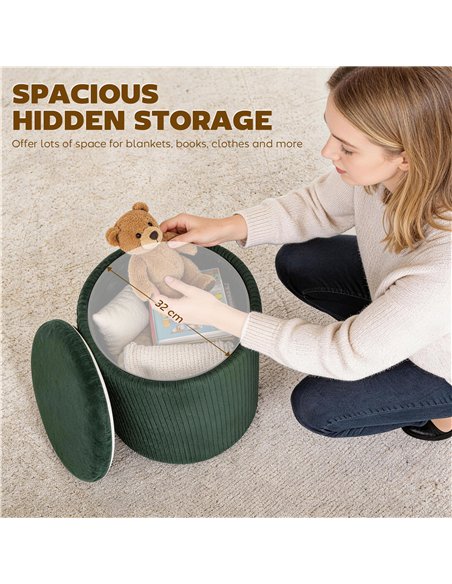HOMCOM Storage Ottoman Modern Velvet Round Foot Stool for Living Room Bedroom 45 cm Dark Green - pic 191960 | FastDaddyshop