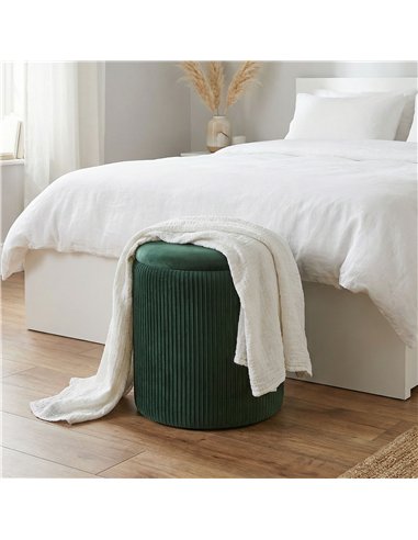 HOMCOM Storage Ottoman Modern Velvet Round Foot Stool for Living Room Bedroom 45 cm Dark Green