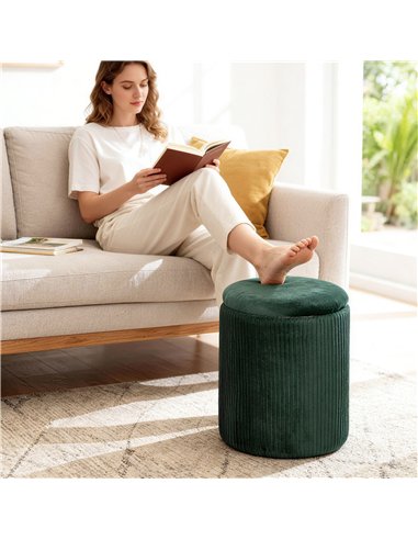 HOMCOM Storage Ottoman Modern Velvet Round Foot Stool for Living Room Bedroom 45 cm Dark Green