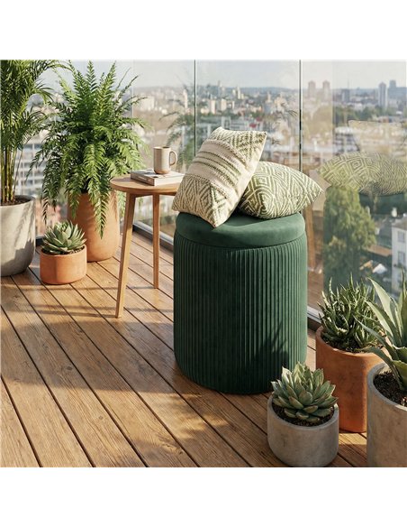 HOMCOM Storage Ottoman Modern Velvet Round Foot Stool for Living Room Bedroom 45 cm Dark Green - pic 191964 | FastDaddyshop