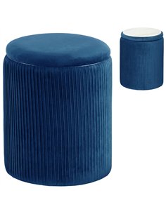 HOMCOM Storage Ottoman Modern Velvet Round Foot Stool for Living Room Bedroom 45 cm Blue