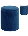 HOMCOM Storage Ottoman Modern Velvet Round Foot Stool for Living Room Bedroom 45 cm Blue