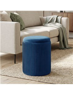 HOMCOM Storage Ottoman Modern Velvet Round Foot Stool for Living Room Bedroom 45 cm Blue 2