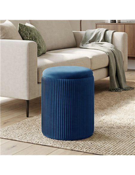 HOMCOM Storage Ottoman Modern Velvet Round Foot Stool for Living Room Bedroom 45 cm Blue - pic 191966 | FastDaddyshop