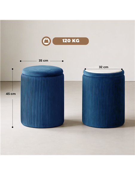 HOMCOM Storage Ottoman Modern Velvet Round Foot Stool for Living Room Bedroom 45 cm Blue - pic 191967 | FastDaddyshop