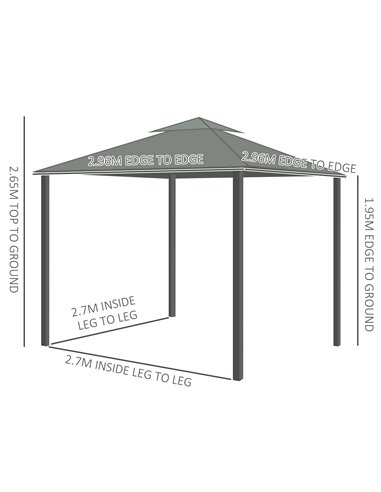 Outsunny 3x3m Gazebo with 2 Tier Water Repellent Roof, Netting and Curtains, Dark Grey