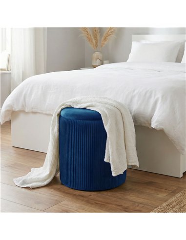 HOMCOM Storage Ottoman Modern Velvet Round Foot Stool for Living Room Bedroom 45 cm Blue