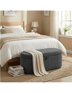HOMCOM Storage Ottoman, Corduroy Upholstered Ottoman Storage Box with Padded Seat, 105 x 51 x 49 cm, Dark Grey 2