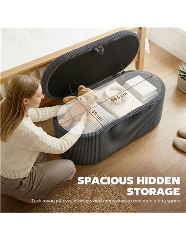 HOMCOM Storage Ottoman, Corduroy Upholstered Ottoman Storage Box with Padded Seat, 105 x 51 x 49 cm, Dark Grey
