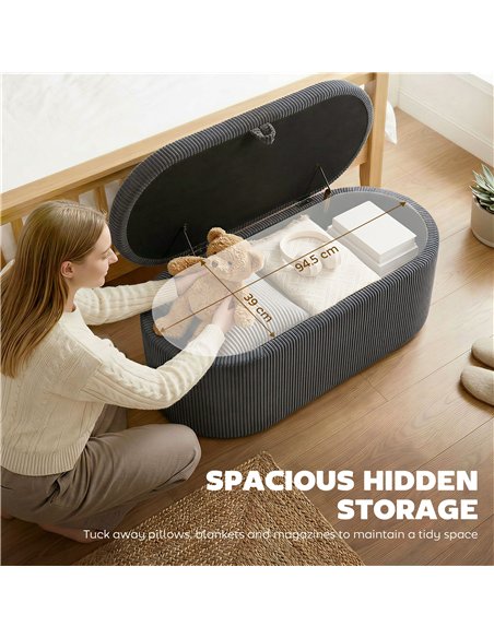 HOMCOM Storage Ottoman, Corduroy Upholstered Ottoman Storage Box with Padded Seat, 105 x 51 x 49 cm, Dark Grey - pic 191977 | FastDaddyshop
