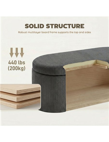 HOMCOM Storage Ottoman, Corduroy Upholstered Ottoman Storage Box with Padded Seat, 105 x 51 x 49 cm, Dark Grey - pic 191979 | FastDaddyshop