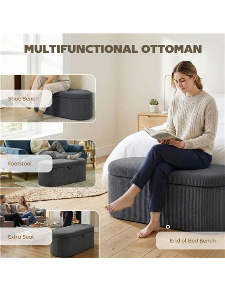 HOMCOM Storage Ottoman, Corduroy Upholstered Ottoman Storage Box with Padded Seat, 105 x 51 x 49 cm, Dark Grey - pic 191980 | FastDaddyshop