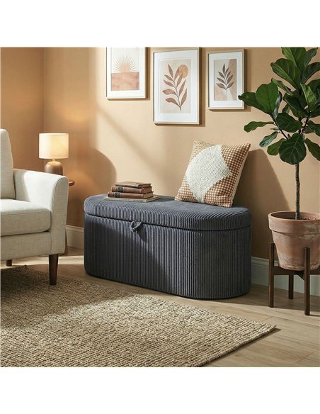 HOMCOM Storage Ottoman, Corduroy Upholstered Ottoman Storage Box with Padded Seat, 105 x 51 x 49 cm, Dark Grey - pic 191981 | FastDaddyshop