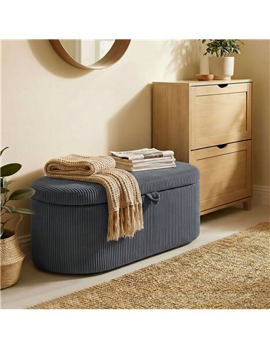 HOMCOM Storage Ottoman, Corduroy Upholstered Ottoman Storage Box with Padded Seat, 105 x 51 x 49 cm, Dark Grey