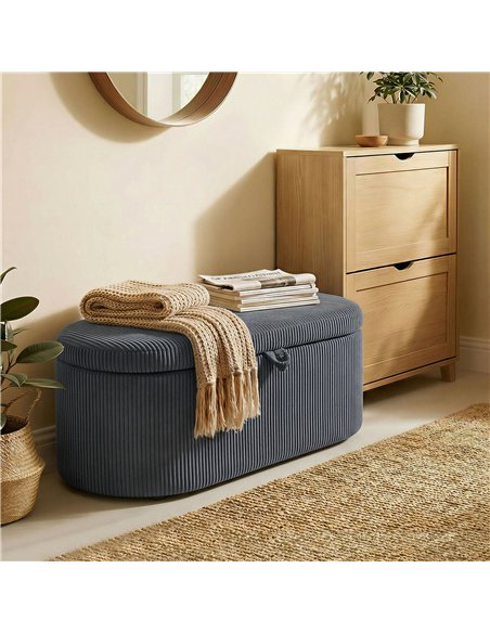 HOMCOM Storage Ottoman, Corduroy Upholstered Ottoman Storage Box with Padded Seat, 105 x 51 x 49 cm, Dark Grey - pic 191982 | FastDaddyshop